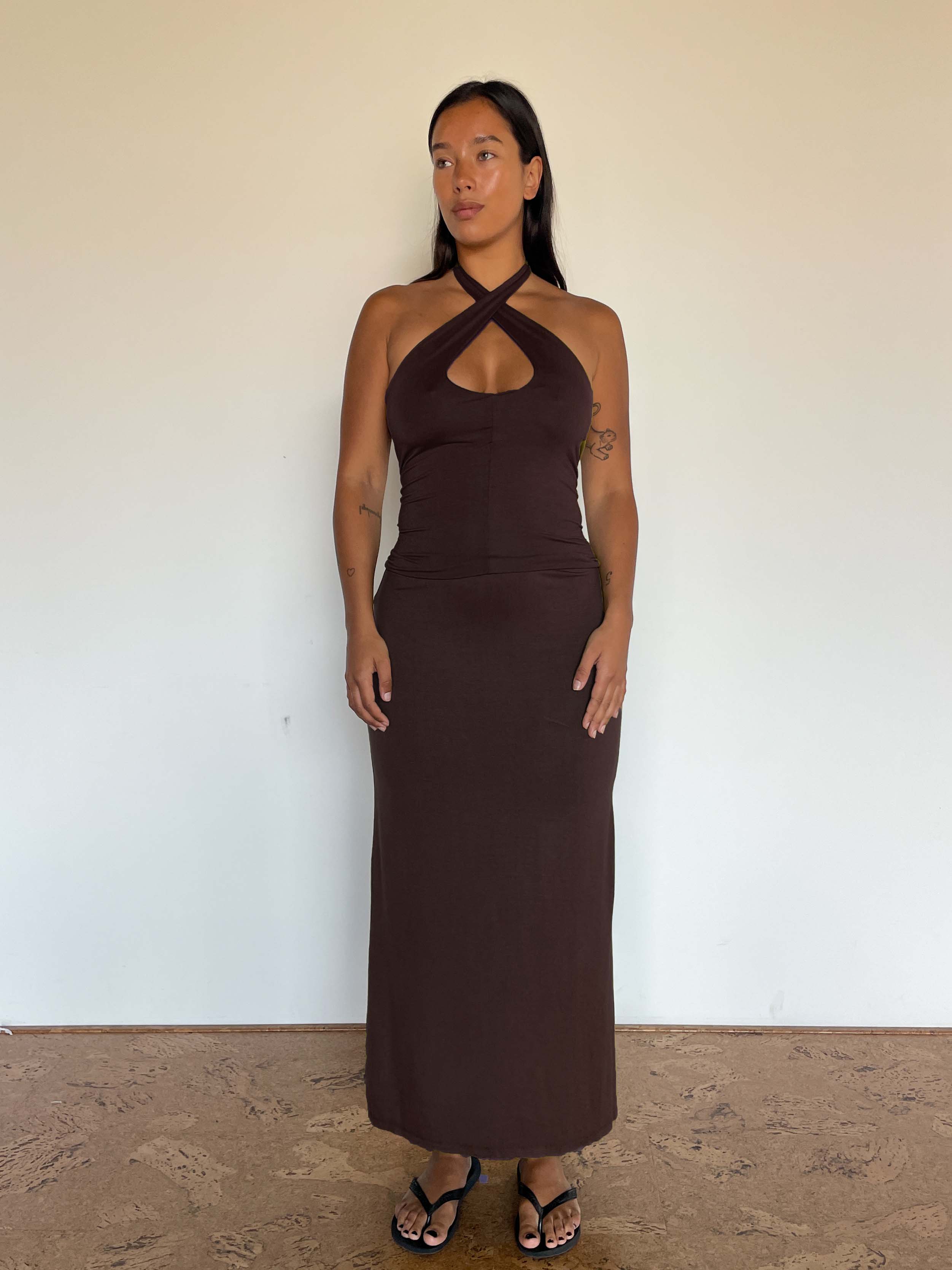 2-way stretch skirt | espresso