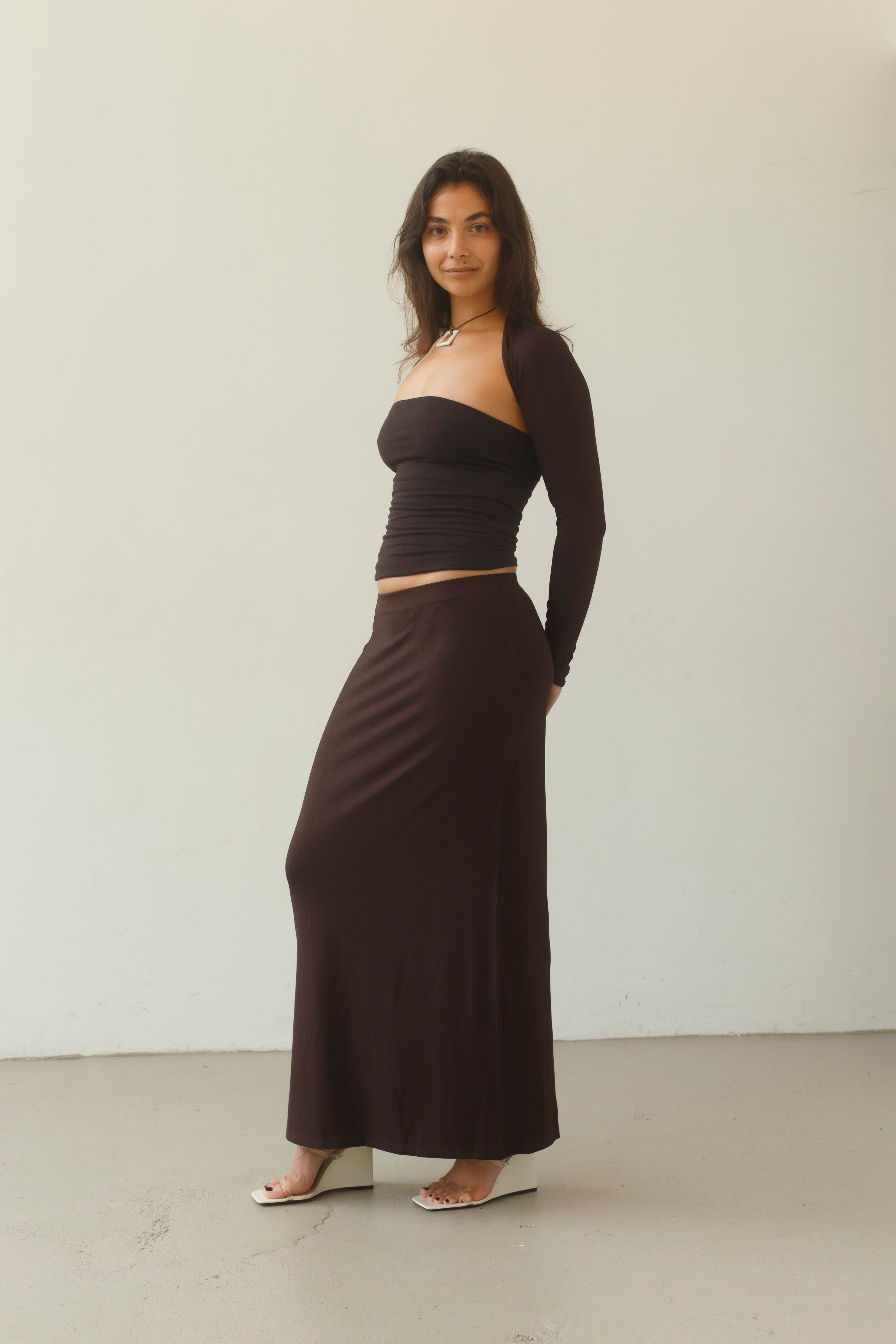 2-way stretch skirt | espresso