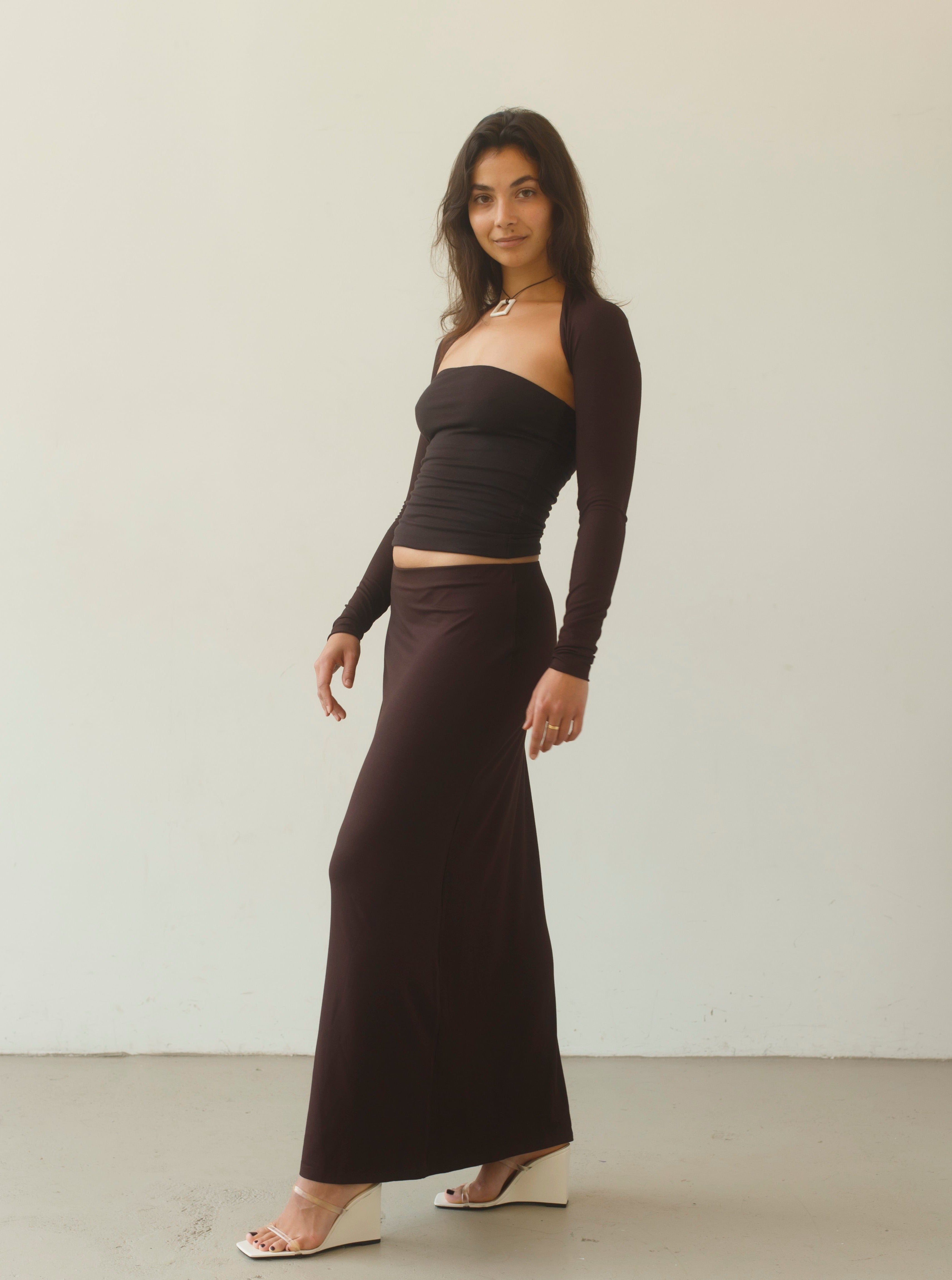 2-way stretch skirt | espresso