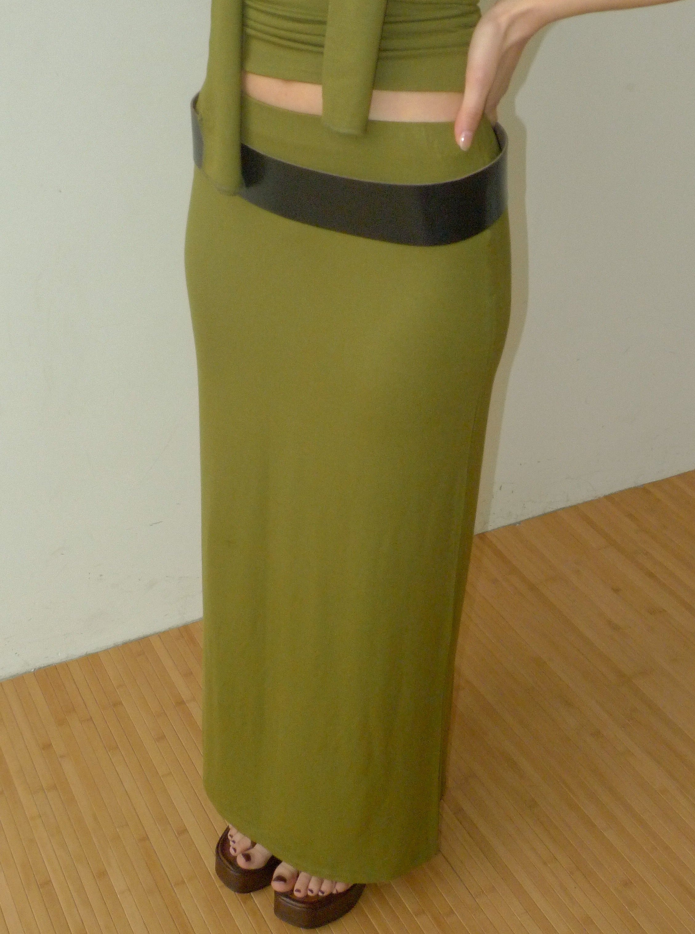 2-way maxi stretch skirt | matcha