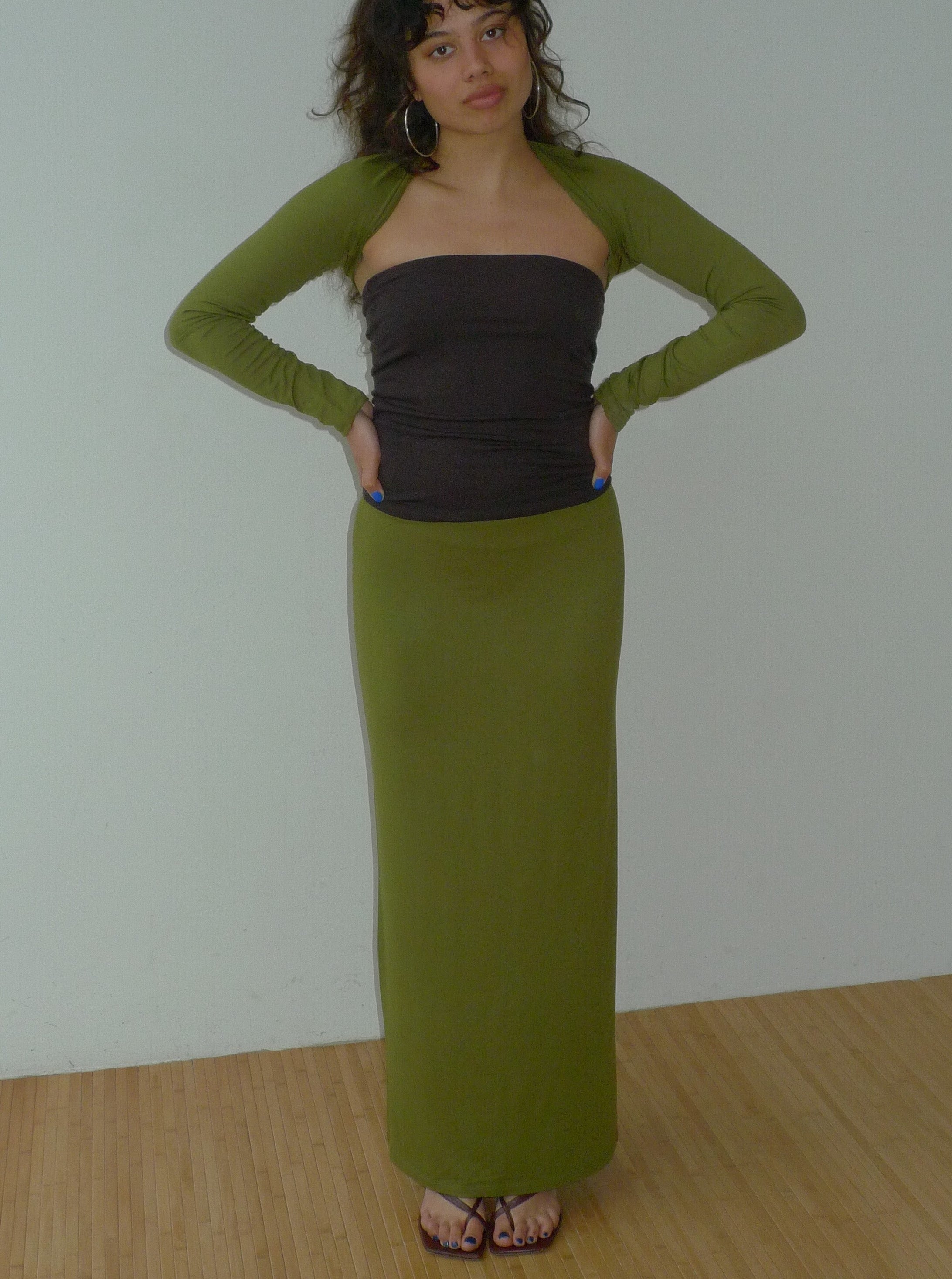 2-way maxi stretch skirt | matcha